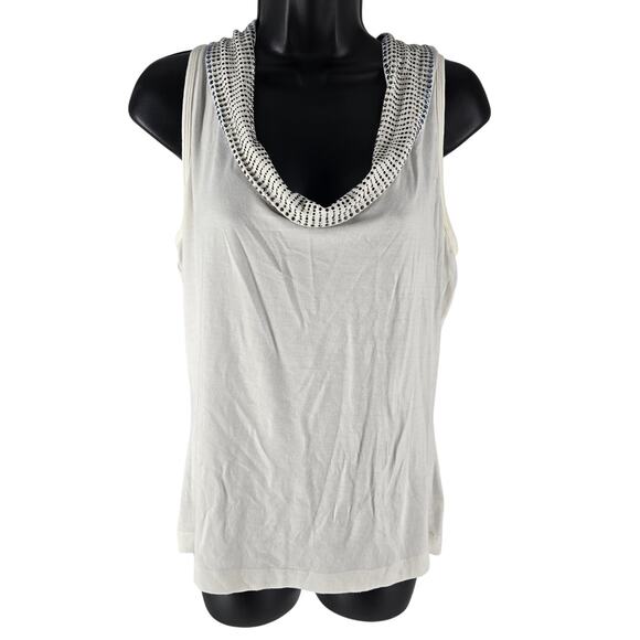 St. John Viscose Blend Strechy Studded Cowl Neck White Sleeveless Top Luxury - Picture 1 of 8